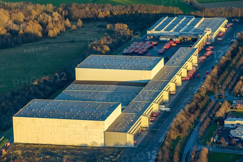 Aerial view, ATU warehouse, Hansering, Werl, North Rhine-Westphalia, Germany