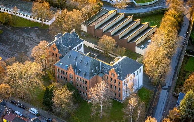 Aerial view, Overbergschule, catholic secondary school, Overberg sports hall, Werl, North Rhine-Westphalia, Germany