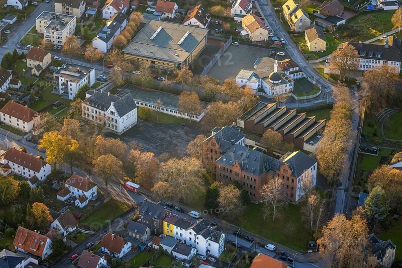 Aerial view, Overbergschule, catholic secondary school, Overberg sports hall, Werl, North Rhine-Westphalia, Germany