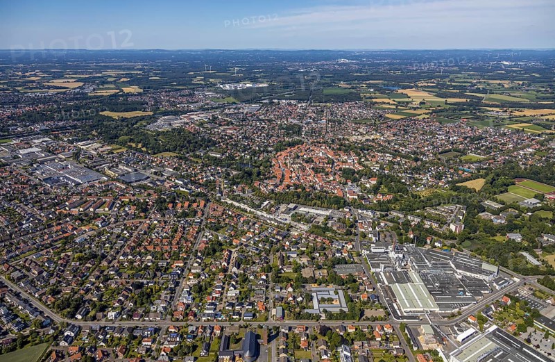 Aerial view, city overview, St. Ägidius Church, Wiedenbrück, Rheda-Wiedenbrück, East Westphalia, North Rhine-Westphalia, Germany, DE, Europe, birds-eyes view, aerial photography, aerial photography, aerial photography, overview, bird's eye view