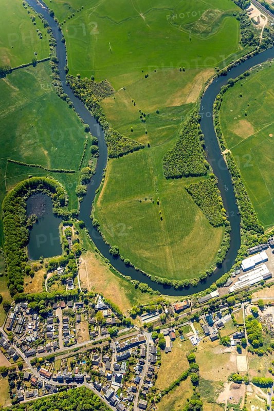 Aerial view, new mouth of the river Lippe near Wesel, Rhine, Rhine harbour, federal road connection B8 and B58, Wesel, Lower Rhine, Ruhr area, North Rhine-Westphalia, Germany