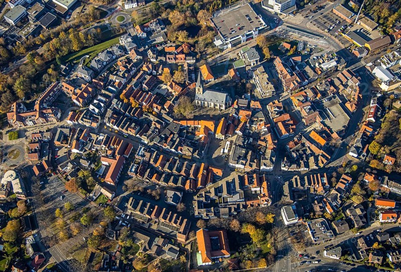 Aerial view, town centre, centre of Werne, St. Christophorus Church, historic town hall, Werne town hall, market square, churchyard, Steinstraße, Werne, Ruhr area, North Rhine-Westphalia, Germany