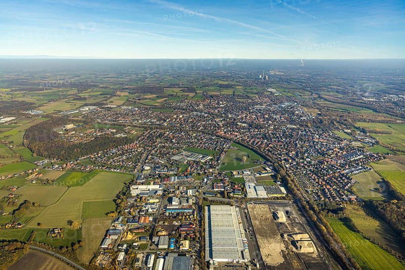 Aerial view, former Ikea Europal warehouse in the industrial estate Abriß, Euziel, Wahrbrink, Varnhövel, Werne, Ruhr area, North Rhine-Westphalia, Germany