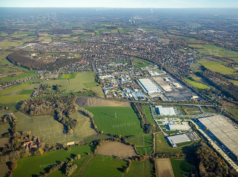 Aerial view, former Ikea Europal warehouse in the industrial estate Abriß, Euziel, Wahrbrink, Varnhövel, Werne, Ruhr area, North Rhine-Westphalia, Germany