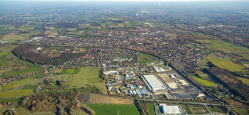 Aerial view, former Ikea Europal warehouse in the industrial estate Abriß, Euziel, Wahrbrink, Varnhövel, Werne, Ruhr area, North Rhine-Westphalia, Germany