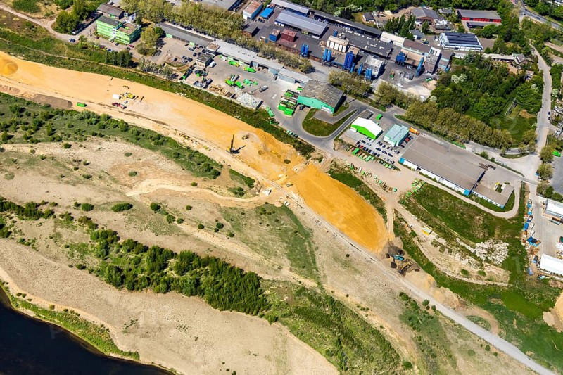 Aerial view, new mouth of the river Lippe near Wesel, Rhine, Rhine harbour, federal road connection B8 and B58, Wesel, Lower Rhine, Ruhr area, North Rhine-Westphalia, Germany