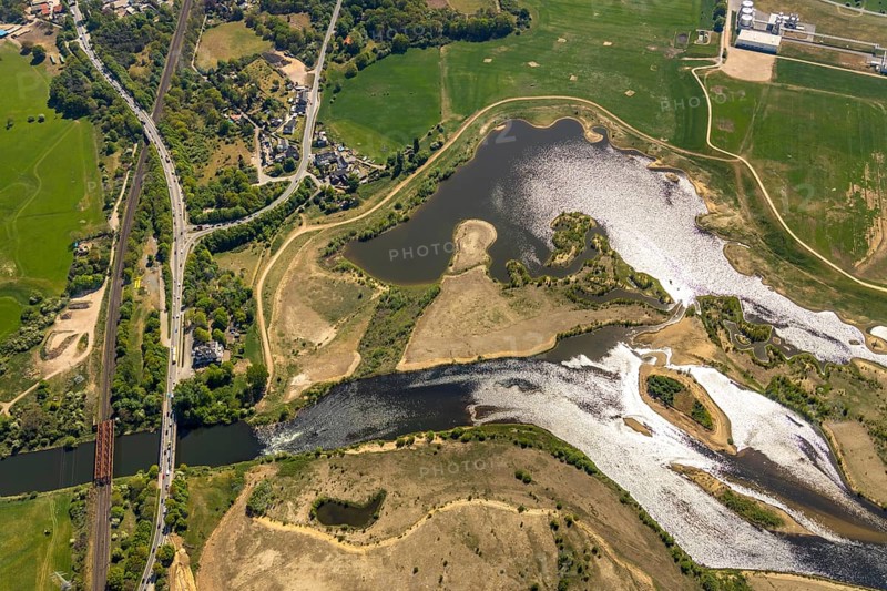 Aerial view, new mouth of the river Lippe near Wesel, Rhine, Rhine harbour, federal road connection B8 and B58, Wesel, Lower Rhine, Ruhr area, North Rhine-Westphalia, Germany
