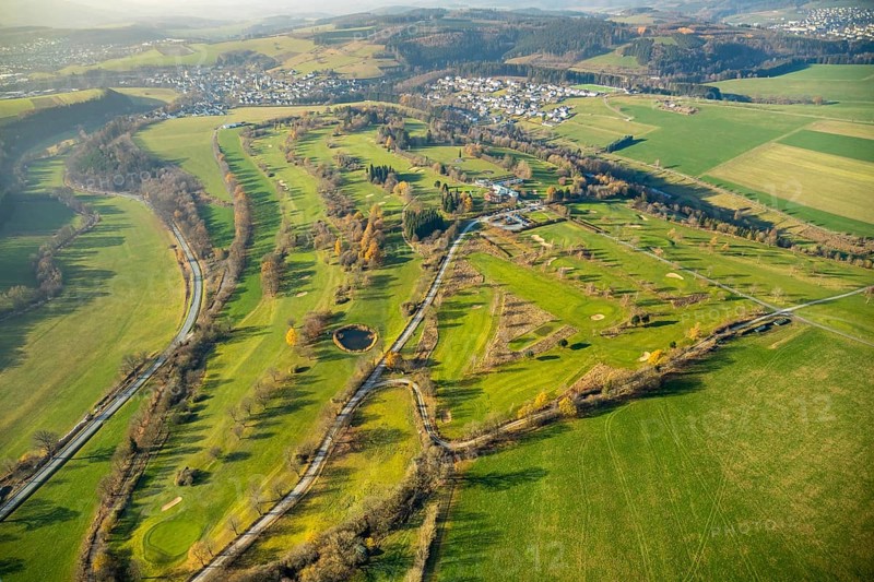 Aerial view, golf club golf course Schmallenberg, Winkhausen, Schmallenberg, Sauerland, North Rhine-Westphalia, Germany, DE, Europe, golf, golf course, golf club, golf course, aerial view, aerial photography, aerial photography, sports, overview, bird's-eye view, overview