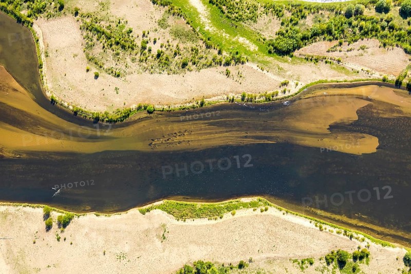 Aerial view, new mouth of the river Lippe near Wesel, Rhine, Rhine harbour, federal road connection B8 and B58, Wesel, Lower Rhine, Ruhr area, North Rhine-Westphalia, Germany