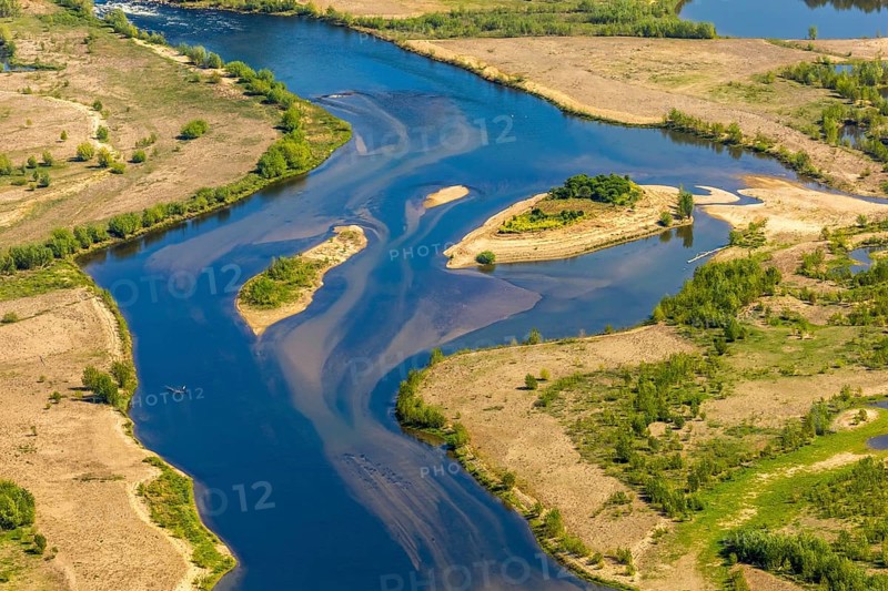 Aerial view, new mouth of the river Lippe near Wesel, Rhine, Rhine harbour, federal road connection B8 and B58, Wesel, Lower Rhine, Ruhr area, North Rhine-Westphalia, Germany
