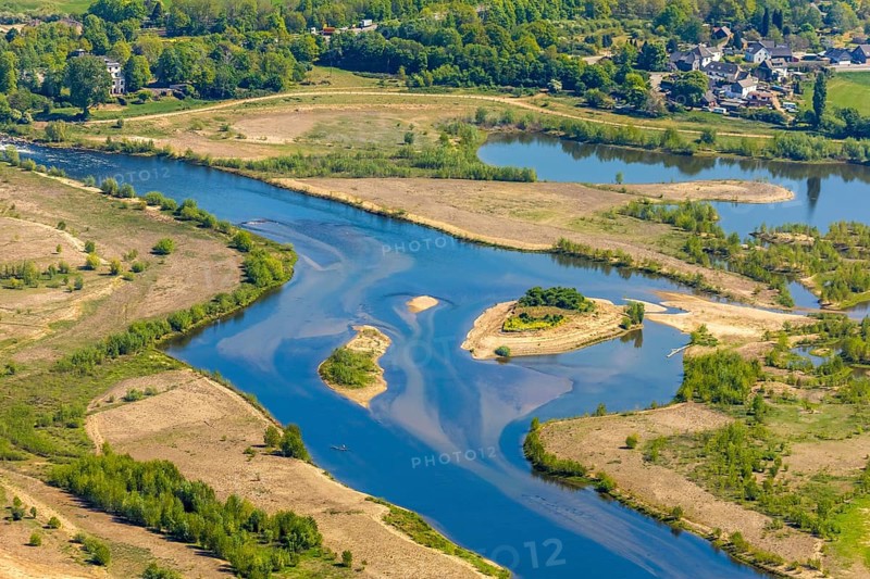 Aerial view, new mouth of the river Lippe near Wesel, Rhine, Rhine harbour, federal road connection B8 and B58, Wesel, Lower Rhine, Ruhr area, North Rhine-Westphalia, Germany
