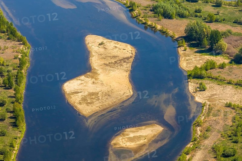 Aerial view, new mouth of the river Lippe near Wesel, Rhine, Rhine harbour, federal road connection B8 and B58, Wesel, Lower Rhine, Ruhr area, North Rhine-Westphalia, Germany