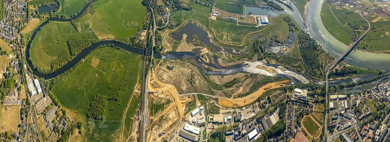 Aerial view, new mouth of the river Lippe near Wesel, Rhine, Rhine harbour, federal road connection B8 and B58, Wesel, Lower Rhine, Ruhr area, North Rhine-Westphalia, Germany