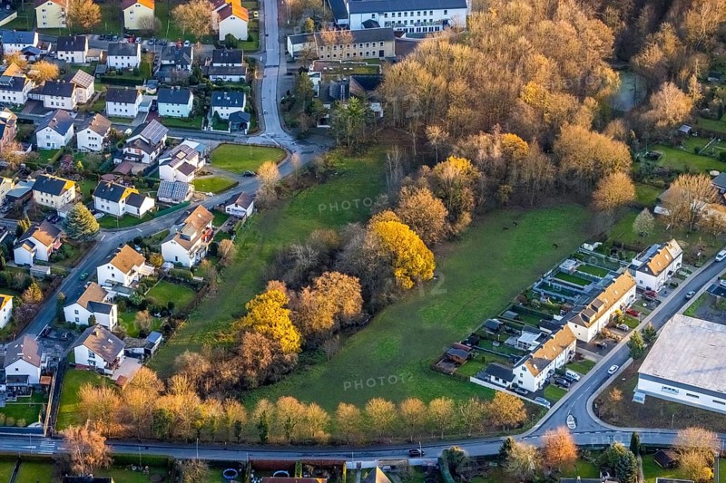 Aerial view, residential area, Bauerdicks Wiese, Waltringer Weg, Wickede, Sauerland, North Rhine-Westphalia, Germany