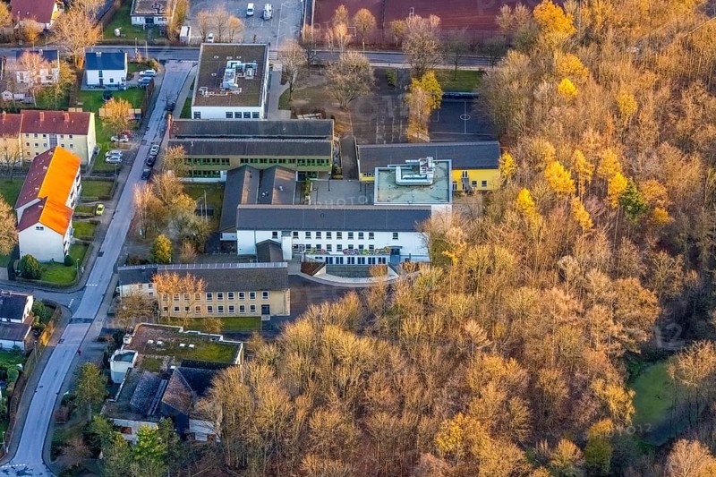 Aerial view, Gerkenschule, Wickede secondary school, Wickede, Sauerland, North Rhine-Westphalia, Germany