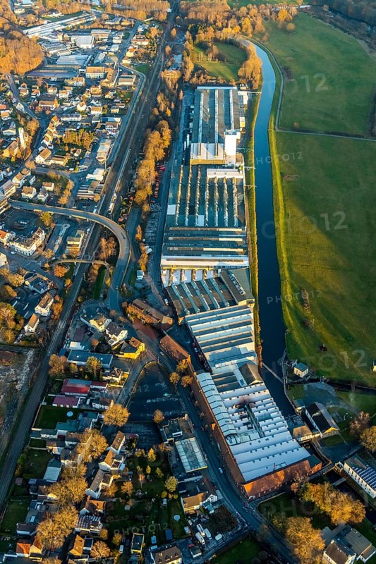 Aerial view, Wickeder Westfalenstahl, Ruhr river, Obergraben, Wickede (Ruhr), North Rhine-Westphalia, Germany