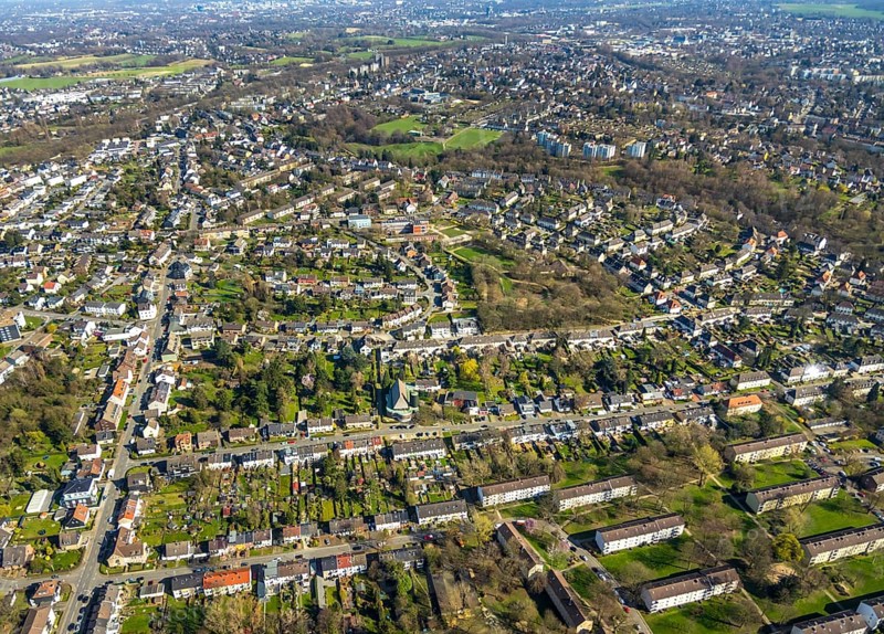 Aerial view, overview old town II, Mülheim an der Ruhr, Ruhr area, North Rhine-Westphalia, Germany, Mülheim, an, der, Ruhr, DE, Europe, birds-eyes, view, aerial photograph, aerial photography, aerial photography, overview, bird's-eye view, residential, flat, houses, residential buildings, housing estate, settlement