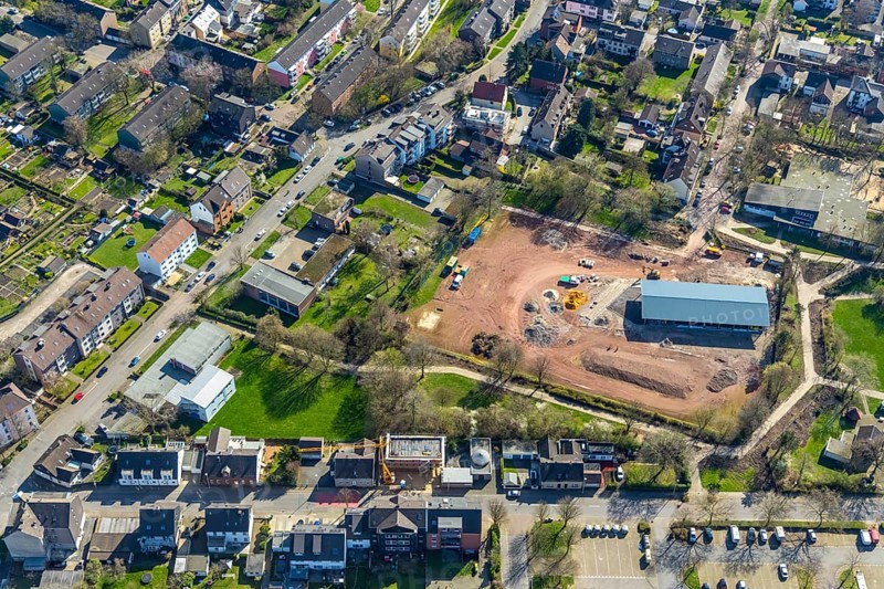 Aerial photo, open-air hall in Styrum sports park Styrum, Tengelmann-Arena, Styrum, Mülheim an der Ruhr, Ruhr area, North Rhine-Westphalia, Germany, Mülheim, an, der, Ruhr, DE, Europe, birds-eyes, view, aerial photo, aerial photography, aerial photography, overview, overview, bird's eye view, sports facility, fitness, sports, exercise, training