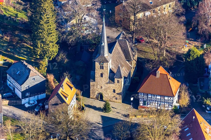 Aerial view, Protestant Church Wengern, Wengern, Wetter, Ruhr area, North Rhine-Westphalia, Germany
