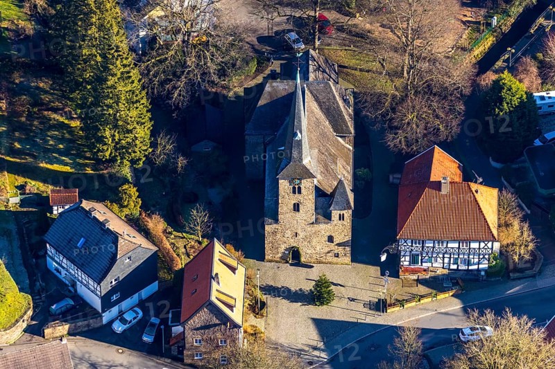 Aerial view, Protestant Church Wengern, Wengern, Wetter, Ruhr area, North Rhine-Westphalia, Germany