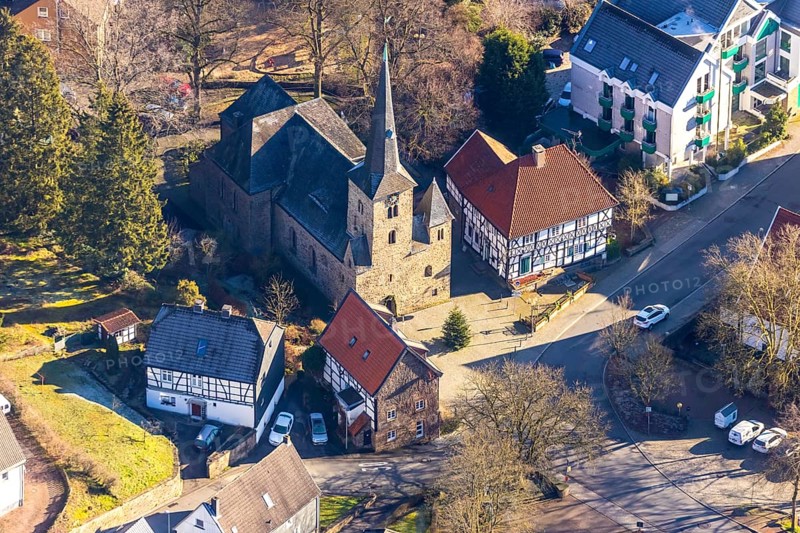 Aerial view, Protestant Church Wengern, Wengern, Wetter, Ruhr area, North Rhine-Westphalia, Germany