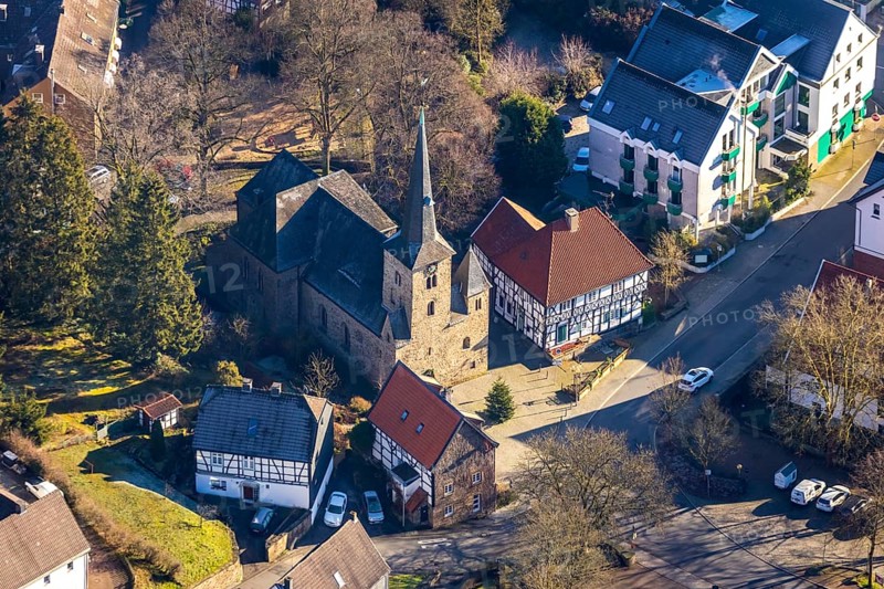 Aerial view, Protestant Church Wengern, Wengern, Wetter, Ruhr area, North Rhine-Westphalia, Germany