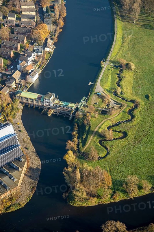 Aerial view, Harkort hydroelectric power station, Ruhr, Ruhr valley, Obergraben, Wetter, Wetter, Ruhr area, North Rhine-Westphalia, Germany