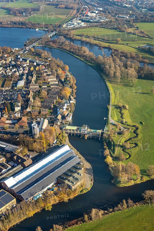 Aerial view, Harkort hydroelectric power station, Ruhr, Ruhr valley, Obergraben, Wetter, Wetter, Ruhr area, North Rhine-Westphalia, Germany