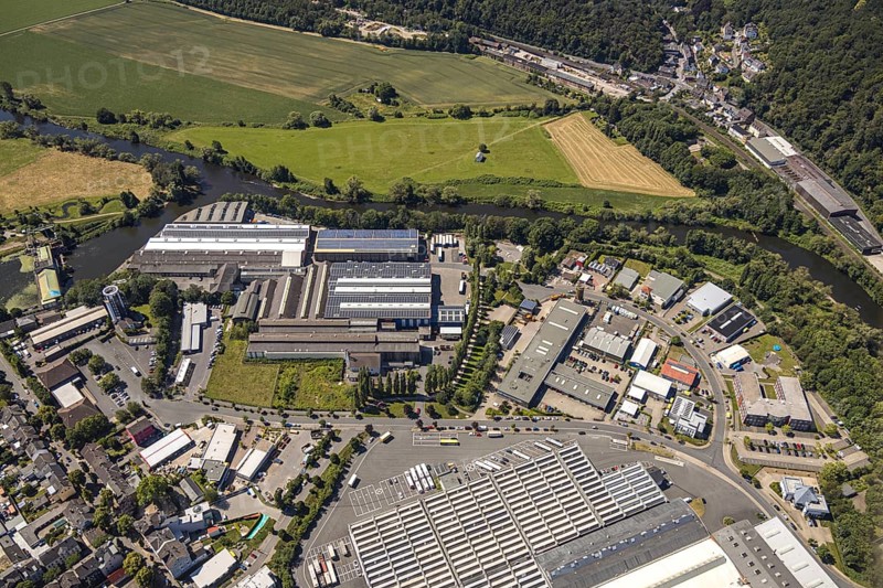 Aerial view, Wasserstraße industrial estate, Alt-Wetter volunteer fire brigade, DEMAG, Trinkgut, Wetter skate park, Ruhr, Alt-Wetter, Wetter, Ruhr area, North Rhine-Westphalia, Germany