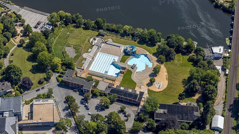 Aerial view, nature outdoor pool Wetter, Alt-Wetter, Wetter, Ruhr area, North Rhine-Westphalia, Germany