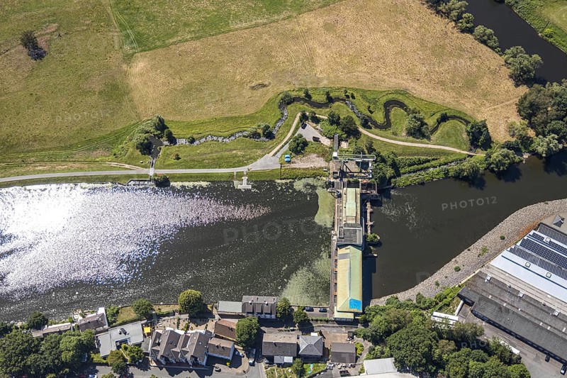 Aerial view, Obergraben, Karftwerk Harkort, hydroelectric power station, Alt-Wetter, Wetter, Ruhr area, North Rhine-Westphalia, Germany