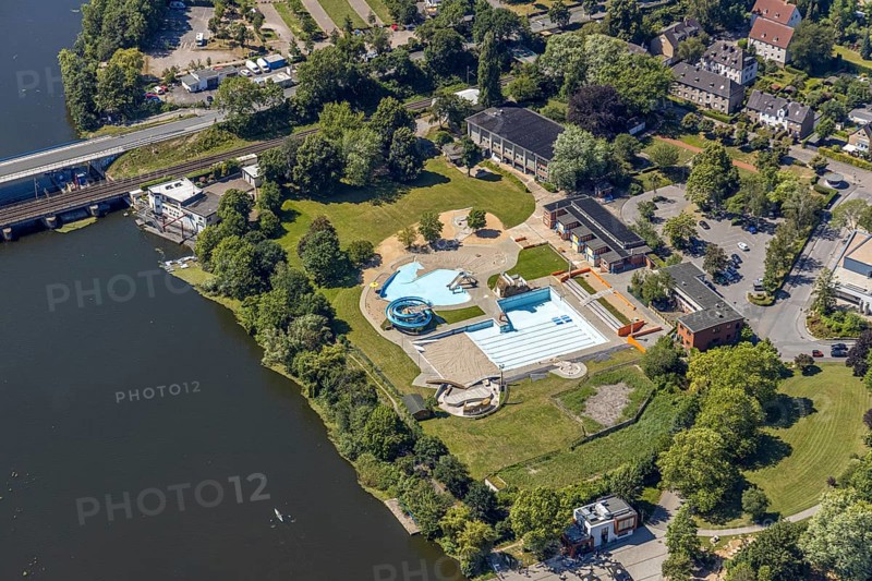 Aerial view, nature outdoor pool Wetter, Alt-Wetter, Wetter, Ruhr area, North Rhine-Westphalia, Germany