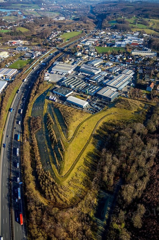 Aerial view, industrial estate Vogelsanger Straße, Grundschöttel, Wetter, Ruhr area, North Rhine-Westphalia, Germany