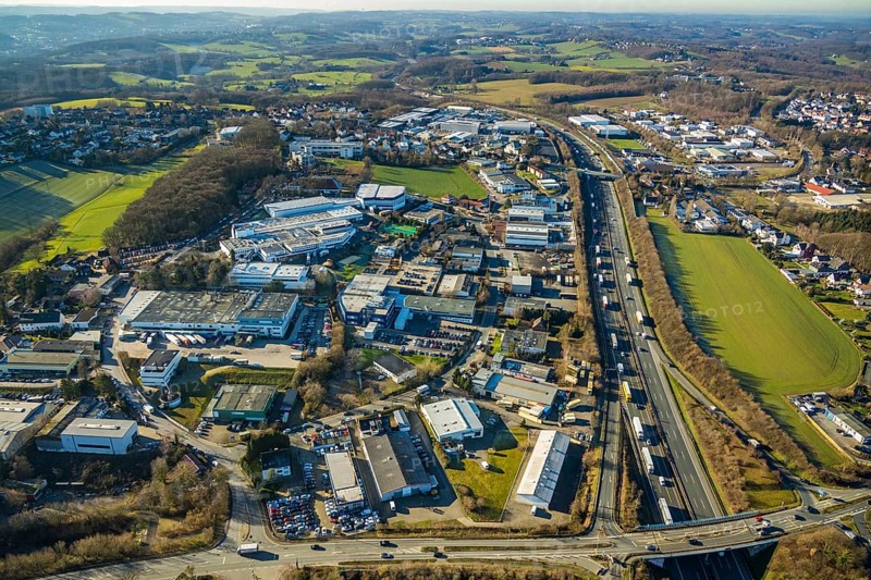 Aerial view, industrial estate Am Nielande, Altenhofer Weg, Grundschöttel, Wetter, Ruhr area, North Rhine-Westphalia, Germany