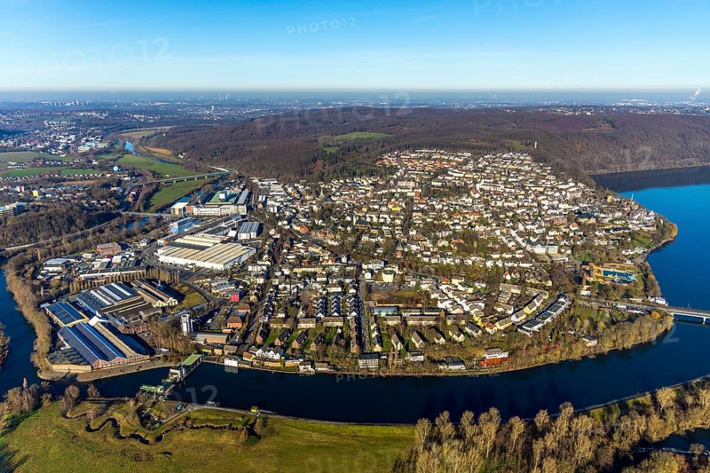 Aerial view, city view Wetter, river Ruhr, Obergraben, Harkortsee, Alt-Wetter, Wetter, Ruhr area, North Rhine-Westphalia, Germany