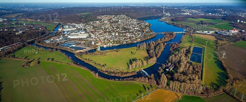 Aerial view, city view Wetter, river Ruhr, Obergraben, Harkortsee, Alt-Wetter, Wetter, Ruhr area, North Rhine-Westphalia, Germany