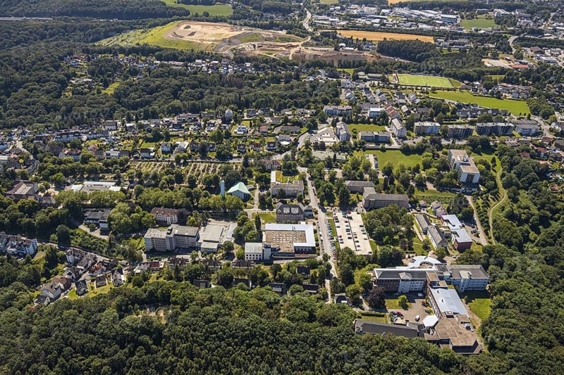Aerial view, overview Volmarstein, Oberlin School, Protestant St Martin's Church, Volmarstein, cemetery, Wetter, Ruhr area, North Rhine-Westphalia, Germany