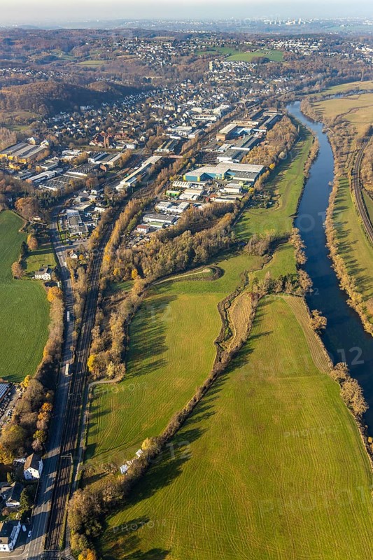 Aerial view, overview Wengern, industrial estate, Ruhraue, Ruhr, Wengern, Wetter, Ruhr area, North Rhine-Westphalia, Germany