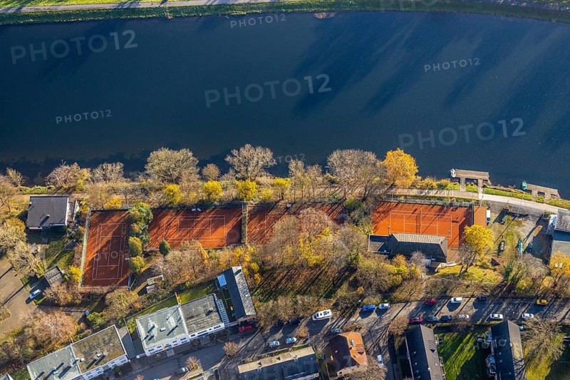 Aerial view, Obergraben bank, tennis courts, Demag sports community, Wetter, Wetter, Ruhr area, North Rhine-Westphalia, Germany