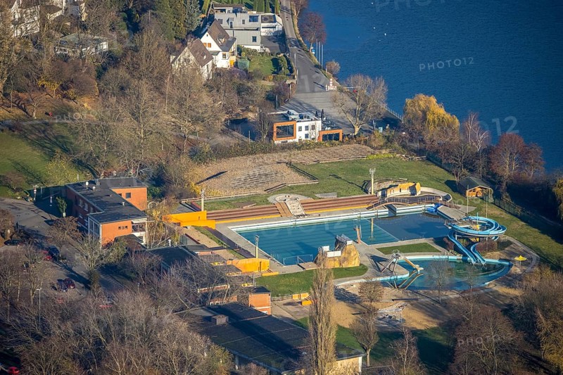 Aerial view, nature outdoor swimming pool Wetter, Harkortsee, Wetter, Ruhr area, North Rhine-Westphalia, Germany