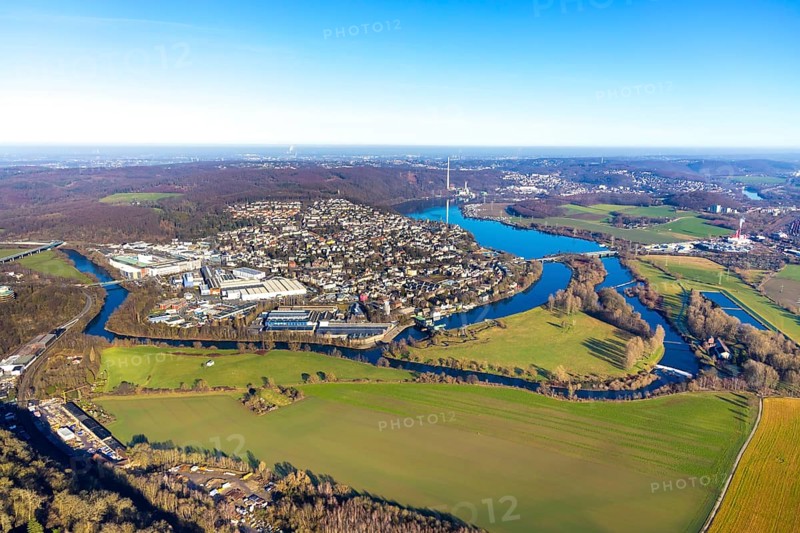 Aerial view, city view Wetter, river Ruhr, Obergraben, Harkortsee, Alt-Wetter, Wetter, Ruhr area, North Rhine-Westphalia, Germany