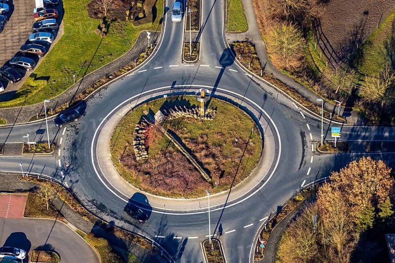 Aerial view, Vogelsanger Straße roundabout, An der Kohlenbahn, Grundschöttel, Wetter, Ruhr area, North Rhine-Westphalia, Germany
