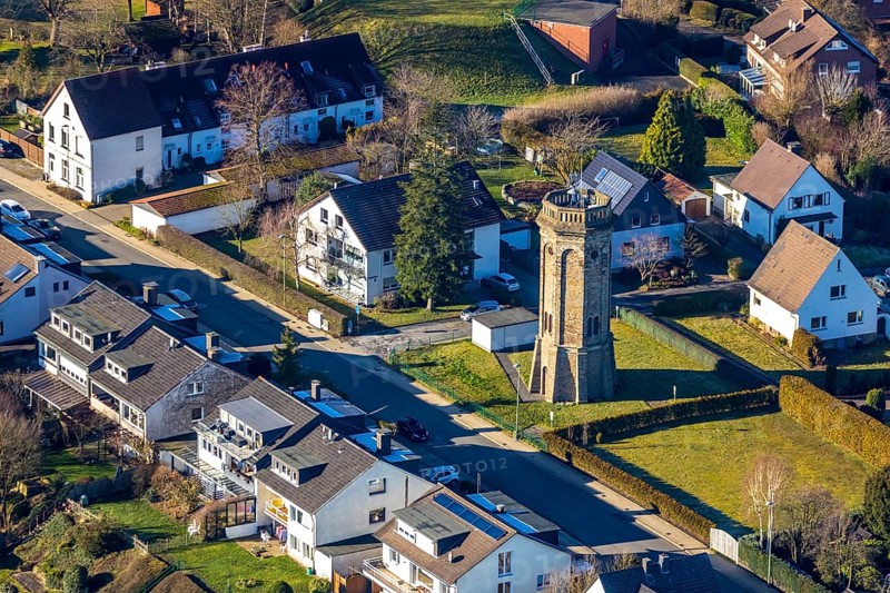 Aerial view, Loh water tower, Loher Höhe, Von-der-Recke-Straße, Grundschöttel, Wetter, Ruhr area, North Rhine-Westphalia, Germany