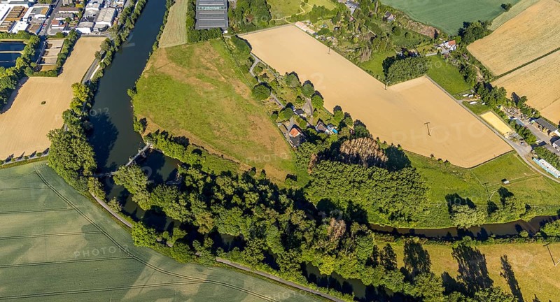 Aerial view, Ruhr river, Obergraben, Wickede (Ruhr), North Rhine-Westphalia, Germany