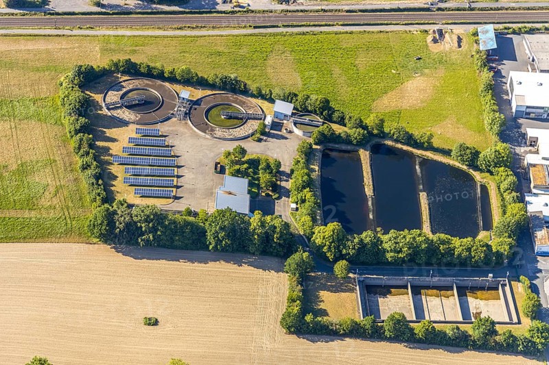 Aerial view, Ruhrverband sewage treatment plant Wickede, Wickede (Ruhr), North Rhine-Westphalia, Germany