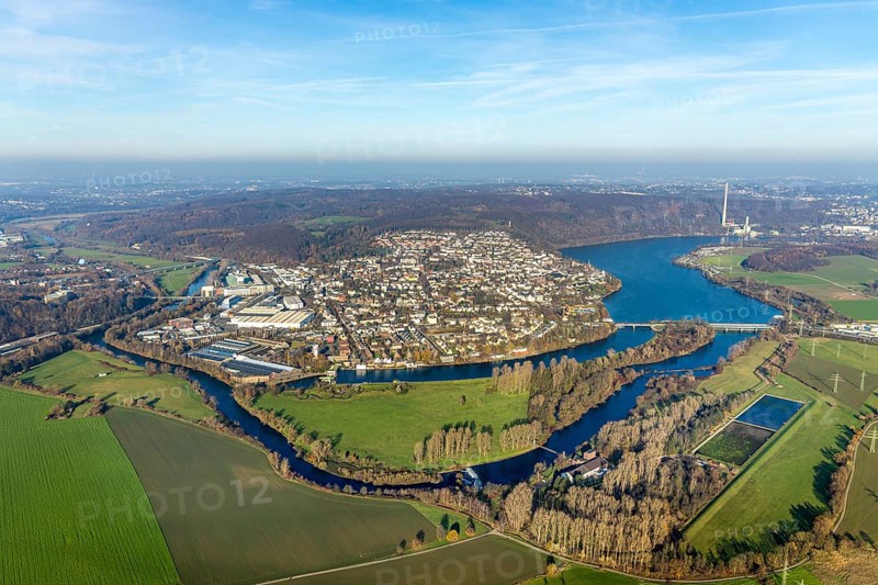 Aerial view, overview Wetter, Ruhr, Ruhr valley, Obergraben, Harkortsee, Cuno power station, Wetter, Ruhr area, North Rhine-Westphalia, Germany