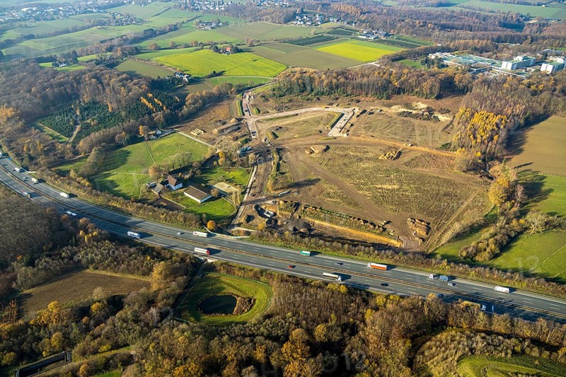 Aerial view, development of new industrial estate between Schwelmer Straß0e motorway A1, Grundschöttel, Wetter, Ruhr area, North Rhine-Westphalia, Germany