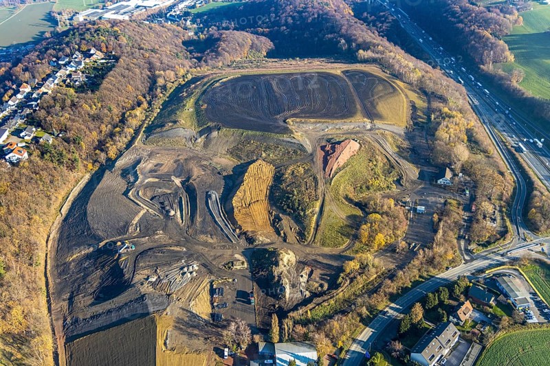 Aerial view, Enerke landfill site at the A1 motorway junction AS89 Volmarstein, Grundschöttel, Wetter, Ruhr area, North Rhine-Westphalia, Germany