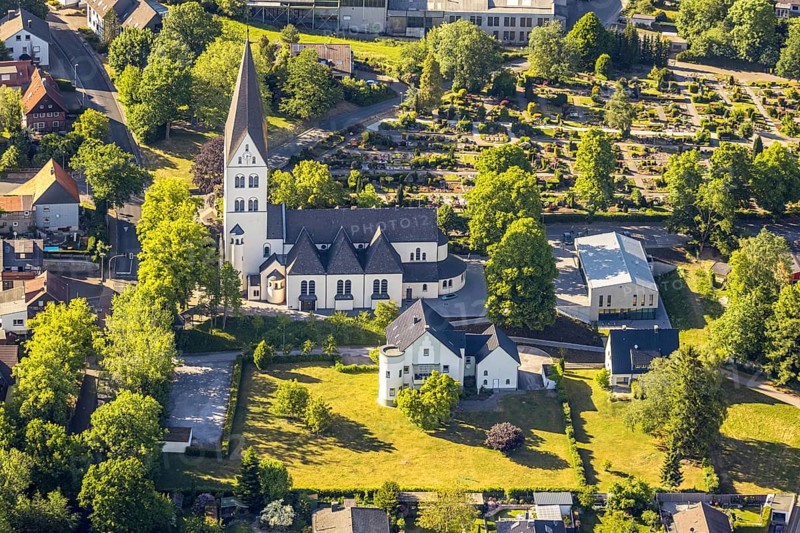 Aerial view, Catholic parish church of St Anthony of Padua, Wickede (Ruhr), North Rhine-Westphalia, Germany