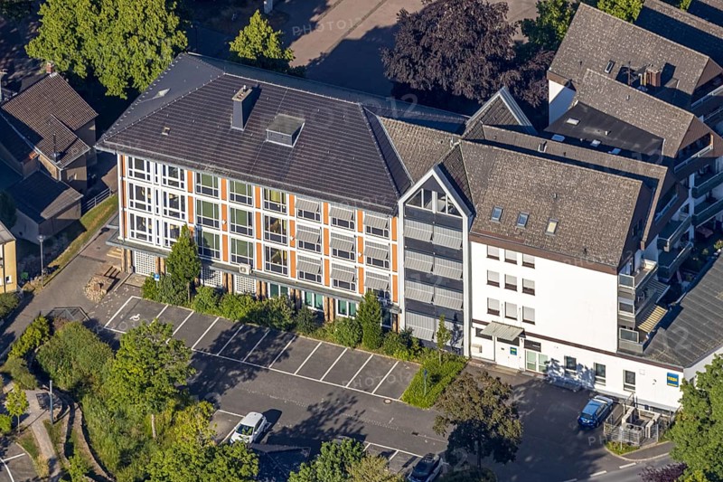 Aerial view, Wickede town hall, Hauptstraße, Wickede (Ruhr), North Rhine-Westphalia, Germany